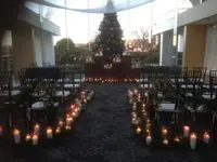 A wedding ceremony with candles and a christmas tree.