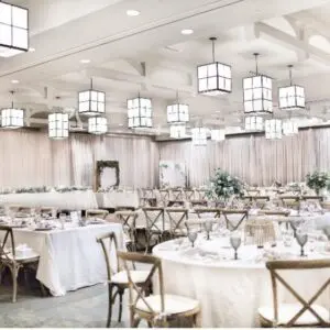 A large room with many tables and chairs