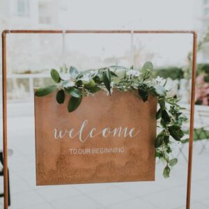 A sign that says welcome to the wedding.