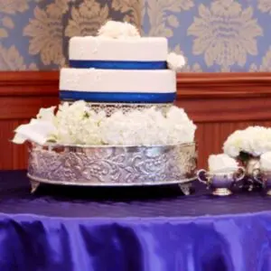 A wedding cake on top of a table.