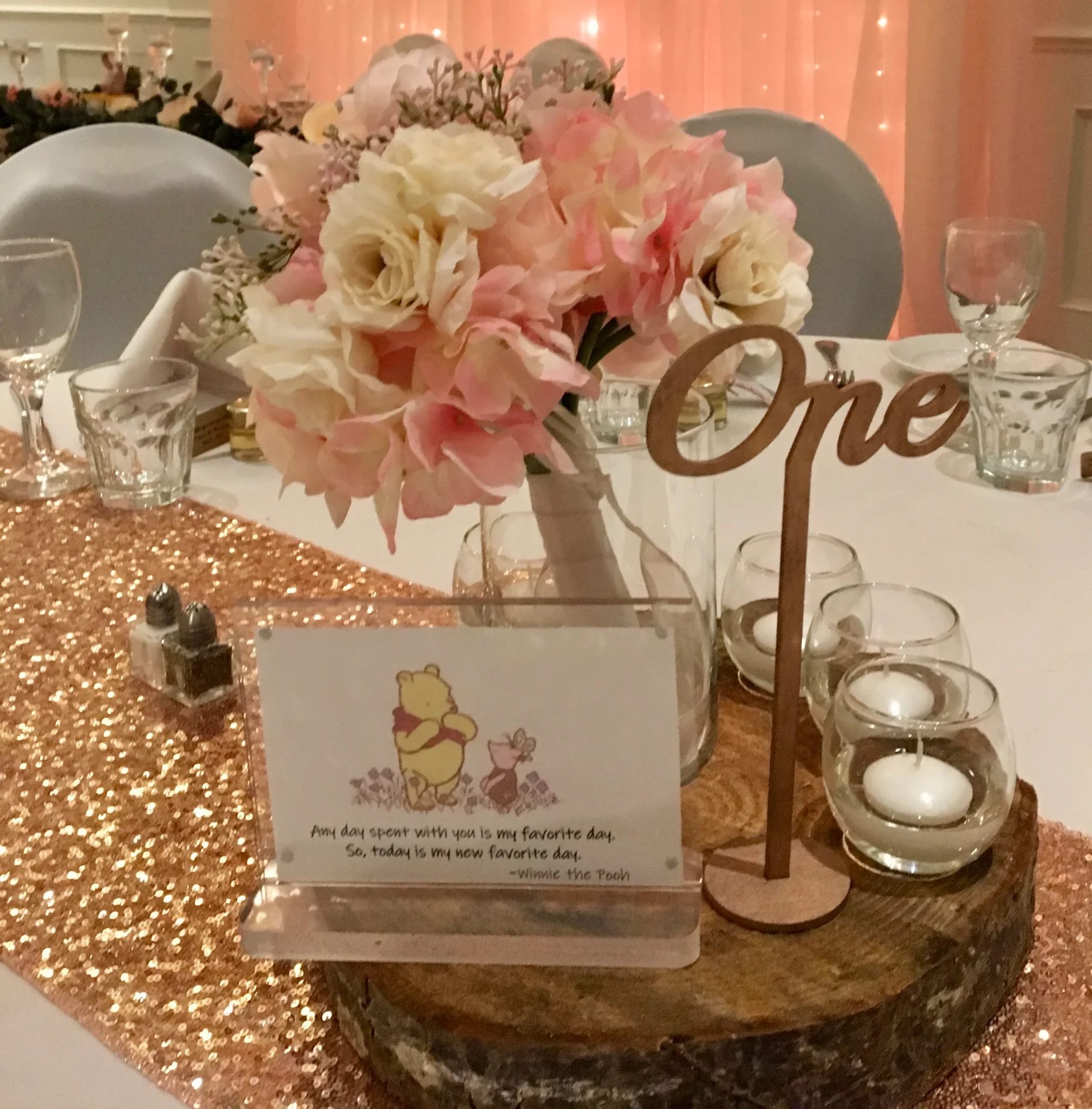 A table with flowers and candles on it