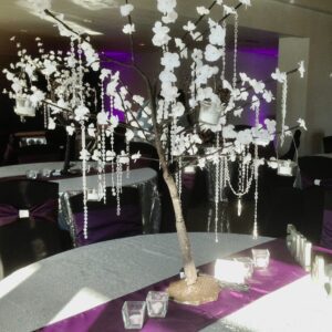 white flowered table tree