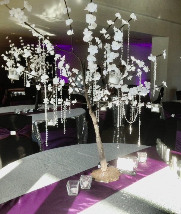 white flowered table tree