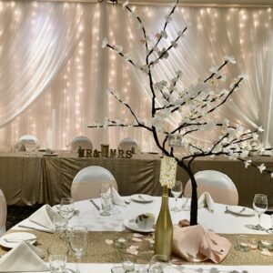 white flowered table tree