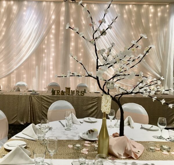 white flowered table tree