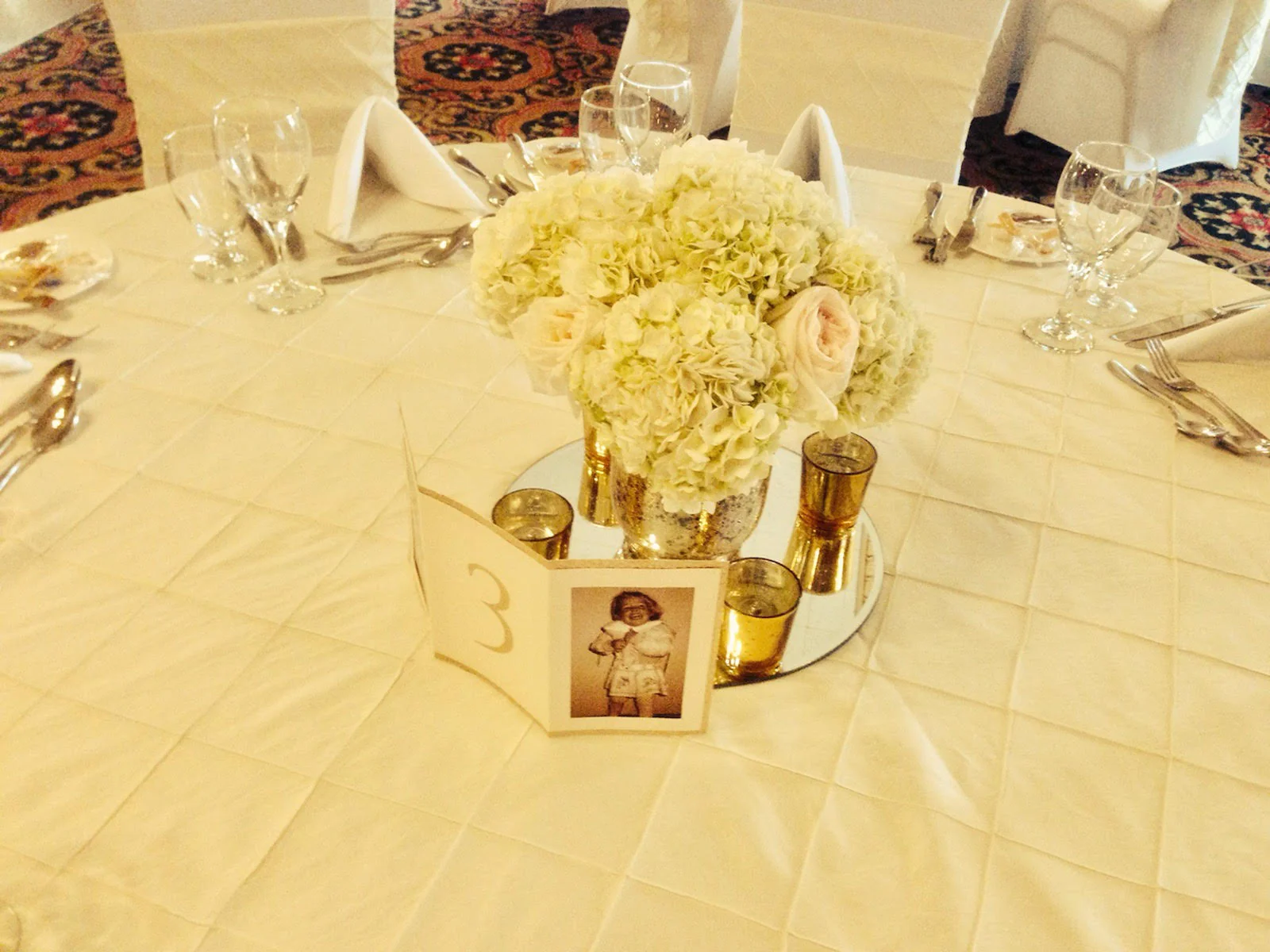 A table with flowers and candles on it