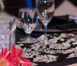 White on black damask table runner